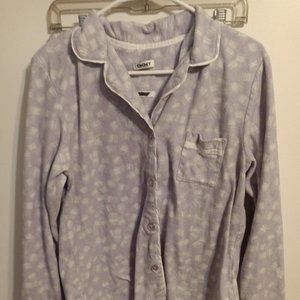 DKNY Pajama Womens Large 2 Pc Set Fleece Purple Print Cozy Warm